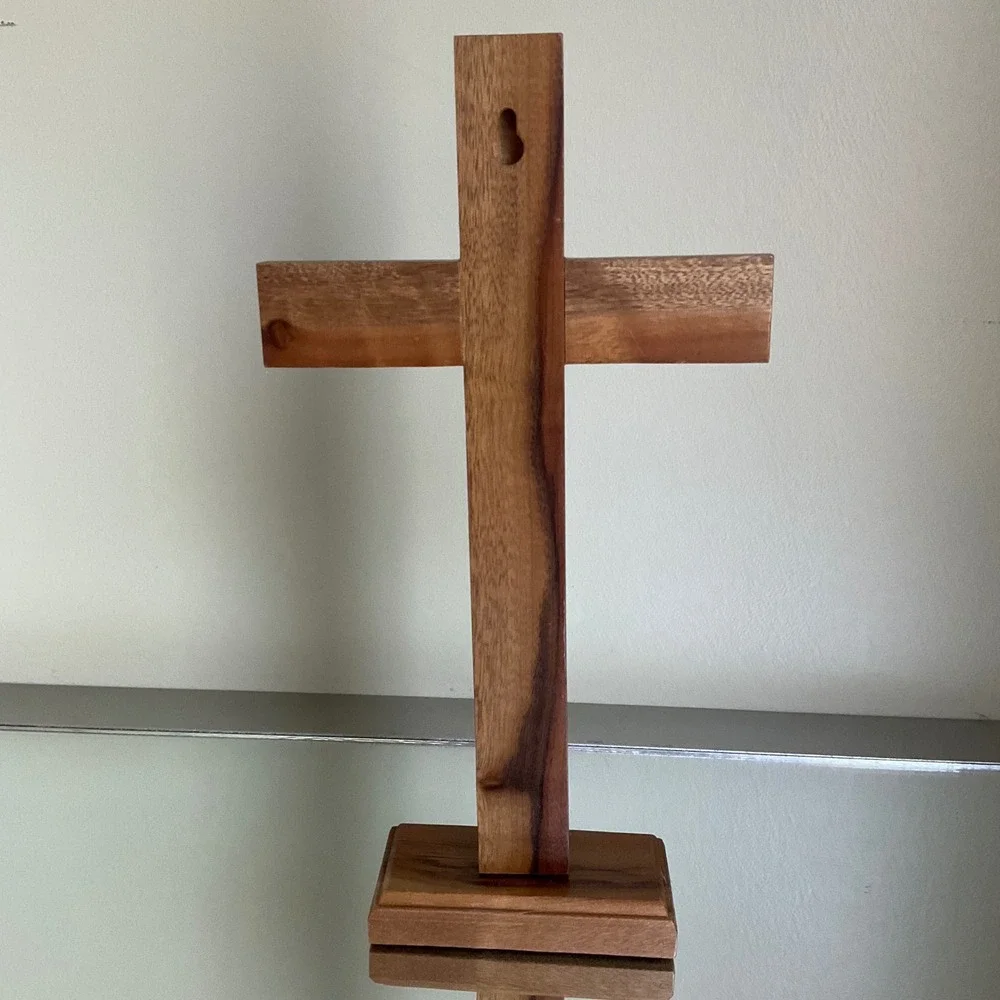 Vintage Wooden Standing Wall Crucifix Brass Corpus INRI Altar Desk Cross 11